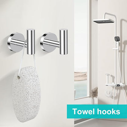 5 Pieces Polished Chrome Round Towel Bar Set Bathroom Hardware Accessories Set Upgraded Toilet Paper Holder Towel Racks Set for Bathroom Stainless Steel Wall Mounted 23.6 in