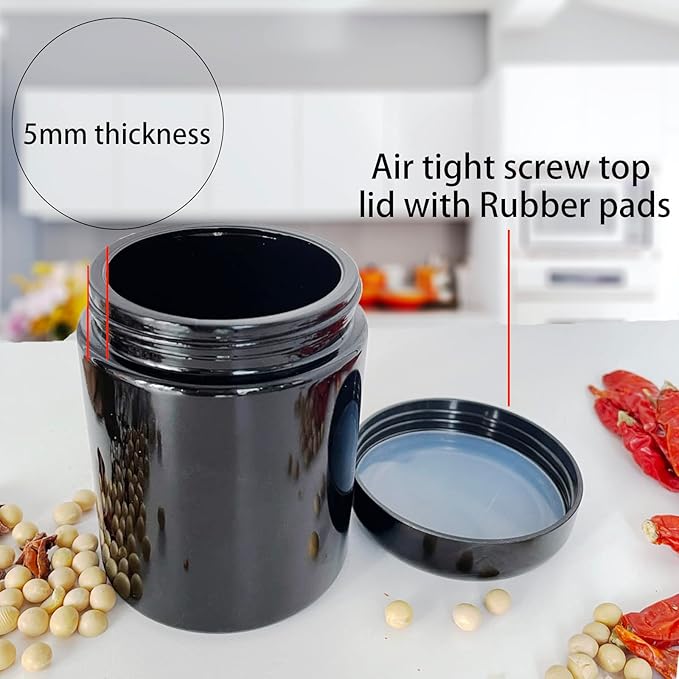Black Glass Storage Container Jar 250ml Half Oz with UV Protection for Spice Coffee