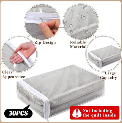 Riakrum 30 Packs Clear Zippered Storage Bags, 15x11x4 inches, Vinyl Plastic Sweater Sheet Organizers Storage Bags, PVC, for Clothes, Sheet, Blankets, Fabrics Organizers(White)
