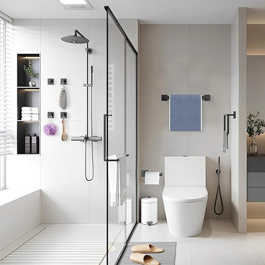 10-Pieces Matte Black Bathroom Accessories Set, 16 Inch Bath Towel Bar Set, SUS 304 Stainless Steel Bathroom Hardware Set, Towel Holder, Towel Racks for Bathroom Wall Mounted