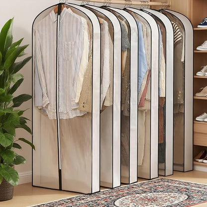 3 Pack Garment Bags for Hanging Clothes Storage, Clear Suit Dress Bags with Zippers for Travel Moving, Breathable Closet Storage for Shirts Gowns Coats Jackets Sweater Fur 60" Long