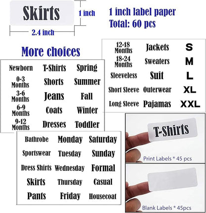 16 Pack White Clothing Rack Size Dividers Plus 45 Labels (1 Inch) and 18 Large Blank Labels, Large Rectangular Clothing Closet Dividers (Pink)
