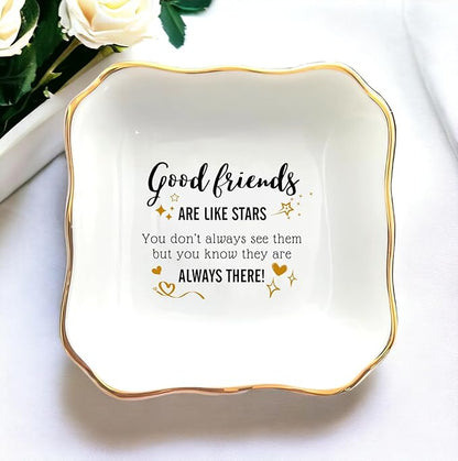 HatafaFurni Jewelry Tray for Friends - Good Friends Are Like Stars - Birthday gift for Friend Female, Christmas, Wedding Gifts for Women Friends - Ring Dish Holder, Jewelry Dish, Ceramic Ring Dish
