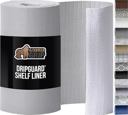 GORILLA GRIP DripGuard Shelf Liner, Non Adhesive Drawer and Kitchen Cabinet Protector, Slip Resistant BPA Free Smooth Surface Plastic Liners for Cabinets, Bathrooms, Closets, 12x240 Inch, Light Gray