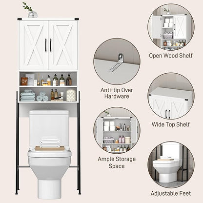 Vabches Over The Toilet Storage Cabinet, Farmhouse Over Toilet Storage Cabinet, Metal Frame with 2 Barn Doors, Home Space-Saving Toilet Rack for Bathroom, Toilet, Laundry Room