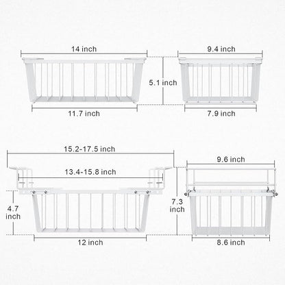 iSPECLE Deep Freezer Organizer Bins - 15.2"~17.5" Freezer Baskets for Chest Freezer, 5 Cu.FT Deep Chest Freezer Organizer Bins, 1 Expandable Hanging Basket and 3 Pack Stackable Bins, 4 Pack White