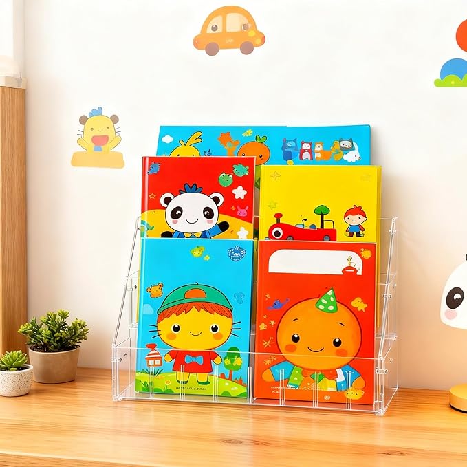 Small Bookshelf 3-Tier Clear Acrylic Book Display Organizer Front Facing Toddler Montessori Style Book Shelf Durable Bookcase for Nursery Room, Playroom, Classroom, and Reading Corner