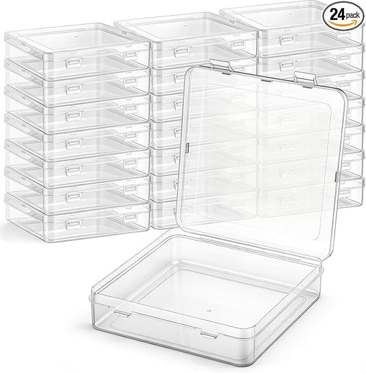 SATINIOR 24 Packs Small Clear Plastic Beads Storage Containers Box with Hinged Lid for Storage of Small Items, Crafts, Jewelry, Hardware (5.9 x 5.9 x 1.5 Inches)