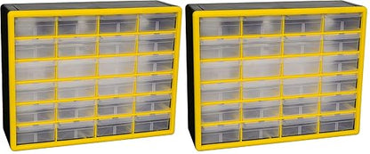 Akro-Mils 24-Drawer Plastic Drawer Storage Cabinet for Garage Organization, Bead Organizer, Building Bricks Storage, Teacher Toolbox, Makeup Organizer, 20-Inch W x 6-Inch D x 16-Inch H, 10124 Yellow