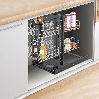 QIANMOON Kitchen Corner Cabinet Pull Out, Magic Corner Pull Out Open, 2 Tiers Swing Tray, Blind Corner Soft Close, for Place Pots and Pans, Containers, Spice Jars