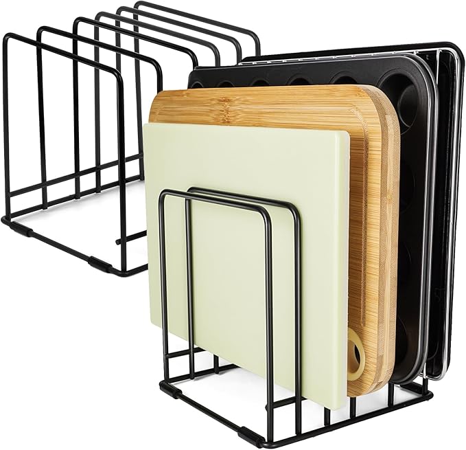 Mythco Kitchen Cabinet Cutting Board Organizer, Cookie Sheet Storage Rack,Cabinet Dividers Holder with 5 Slots for Baking Pan Tray Organizer (2 PCS)
