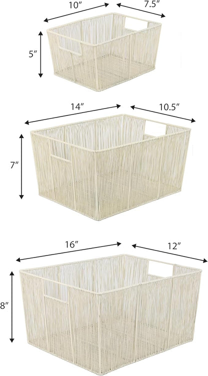 happimess BSK3000C-6SET Sutton Modern Glam Nesting Wire Metal Storage Baskets, for Shelves, Cabinets, Pantry, Countertop, Mesh Open Bin Basket for Organizing Supplies, Almond (Set of 6)