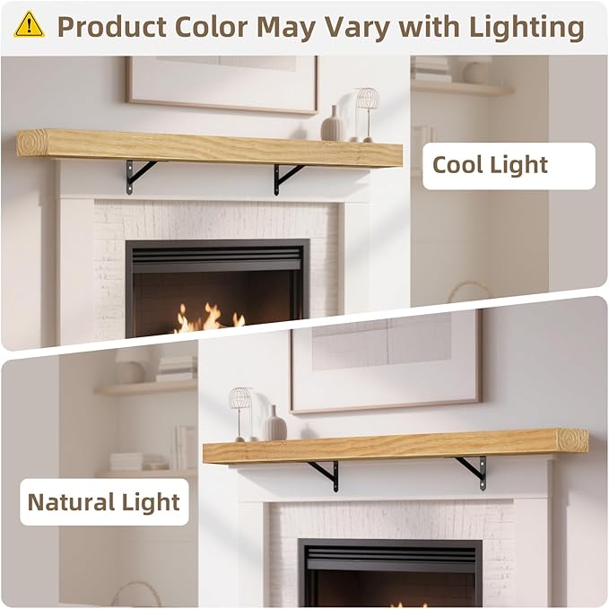 ROOMTEC Fireplace Mantel with L-Shaped Brackets,72" Wood Fireplace Shelves,Handcrafted Wood Brack,Natural Mantels Over Fireplace, 72" x 8" x 3", Aged Oak