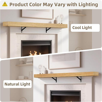 ROOMTEC Fireplace Mantel with L-Shaped Brackets,72" Wood Fireplace Shelves,Handcrafted Wood Brack,Natural Mantels Over Fireplace, 72" x 8" x 3", Aged Oak