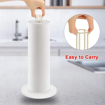 NearMoon Paper Towel Holder Countertop, Sturdy Kitchen Paper Towel Stand Dispenser-All Metal, Standard or Jumbo-Sized for Kitchen Countertop,Farmhouse, Living Room (Marble Base, Gold)