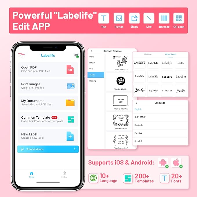 Phomemo Thermal Shipping Label Printer, 241BT Label Printer for Small Business &Shipping Packages, Pink 4x6 Bluetooth Thermal Printers Compatible with Android iOS Windows, Amazon, Ebay,UPS, Shopify
