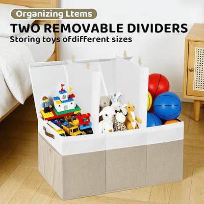 Extra Large Toy Chest,Foldable Storage Box, Large Storage Bins With Lids, Suitable for living rooms, studies, bedrooms(40"X18"X14",White & Beige)