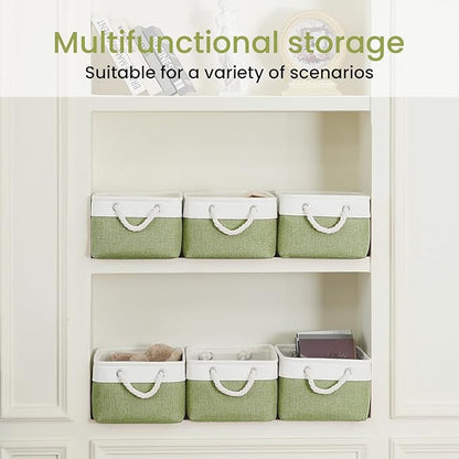 Storage Baskets for Shelves 13.8x9.8x6.7 Inch, Foldable Fabric Storage Bins with Handles, Small Storage Baskets for Organizing Closet, Office, Home Organization (6-Pack, White&Green)