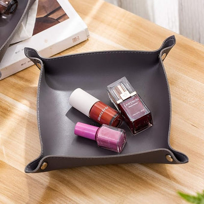 SANQIANWAN Leather Jewelry Valet Tray for Women and Man, Portable Entryway Table Tray Bedside Nightstand Desk Tray Small Catchall Travel Dish Plate for Key,Wallet,Watch,Coin (2PCs Grey-B)