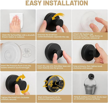 Zloeoa 4Pcs Suction Cup Hooks, Wreath Hangers for Front Door, Strong Hold No Drill Hangers for Bathroom, Kitchen, Glass, Tile, Perfect for Wreaths (Black)