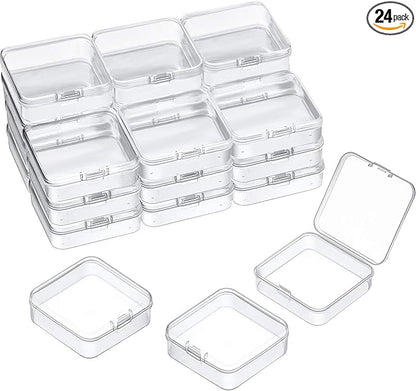 SATINIOR 24 Packs Small Clear Plastic Beads Storage Containers Box with Hinged Lid for Storage of Small Items, Crafts, Jewelry, Hardware (2.5 x 2.5 x 0.8 Inches)