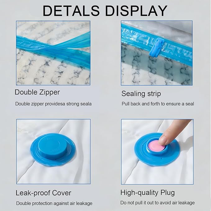 10 Pack Vacuum Storage Bags with Hand Pump, 1 Jumbo + 3 Large + 3 Medium + 3 Small Plastic Packaging Bags, 80% Space Saver Sealer Compression Bags for Clothing, Travel Lugggage, Blankets, Comforters