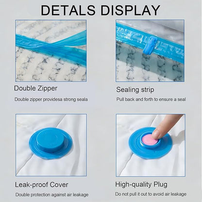 10 Pack Vacuum Storage Bags with Hand Pump, 1 Jumbo + 3 Large + 3 Medium + 3 Small Plastic Packaging Bags, 80% Space Saver Sealer Compression Bags for Clothing, Travel Lugggage, Blankets, Comforters