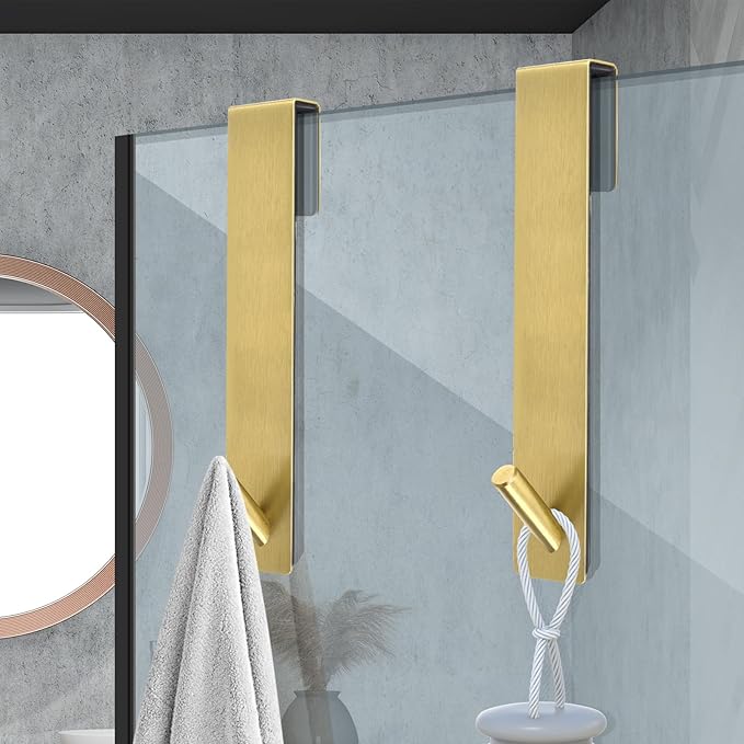 Kontoyo Shower Door Hooks(10 Inch),Extended Over Door Hooks for Bathroom Frameless Glass Shower Door,Stainless Steel Towel Hooks,Heavy Duty Rack Hooks for Robe,Towel-2 Pack-Gold