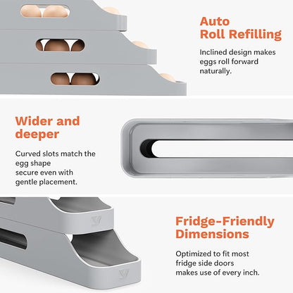 Li&Zhao Rolling Egg Dispenser for Refrigerator - Automatic Egg Holder for Fridge Space Saving Egg Tray Organizer for Countertop, Kitchen Storage(Gray)