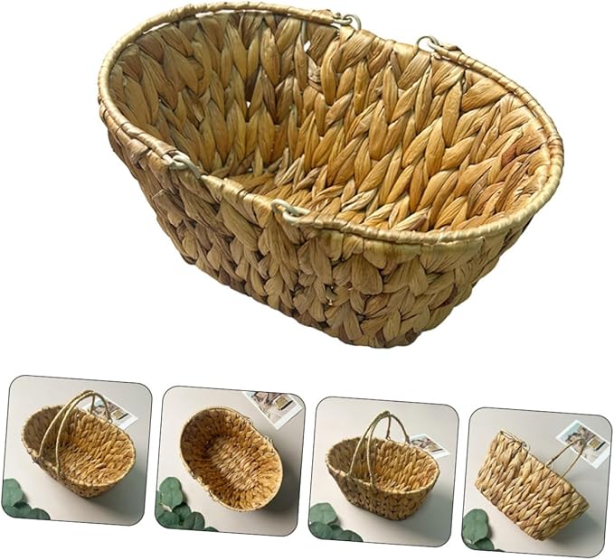 Woven Fruit Basket Stair Basket Pantry Organizer Boho Decor Handle Swing Storage