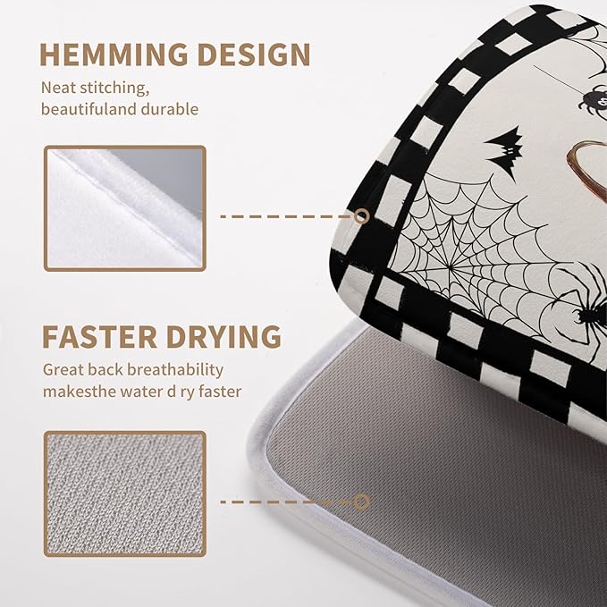 Wnoesat Halloween Kitchen Drying Mats for Dishes 16x18 In Orange Pumpkin Ghost Dish Drying Mat Black Bat Spiders Web Buffalo Plaid Dish Rack Mat Absorbent Microfiber Drying Pad for Kitchen Counter