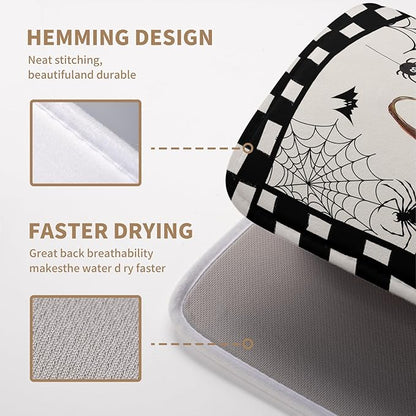 Wnoesat Halloween Kitchen Drying Mats for Dishes 16x18 In Orange Pumpkin Ghost Dish Drying Mat Black Bat Spiders Web Buffalo Plaid Dish Rack Mat Absorbent Microfiber Drying Pad for Kitchen Counter
