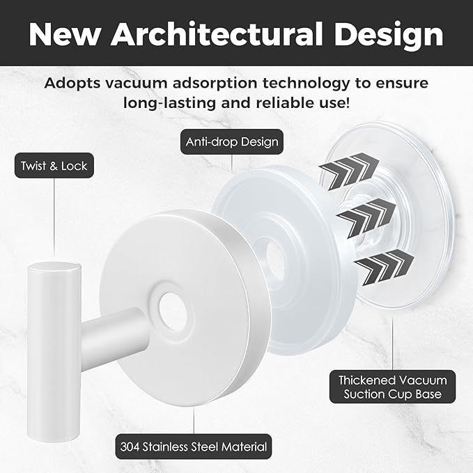 WingWider Shower Hooks for Inside Shower,No-Drill Removable&Reusable Towel Hooks for Bathroom,Heavy Duty Suction Cup Hooks for Glass Window,2 Packs(White)