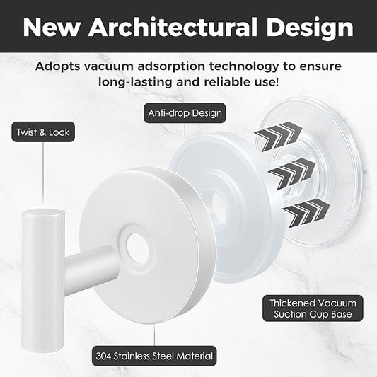 WingWider Shower Hooks for Inside Shower,No-Drill Removable&Reusable Towel Hooks for Bathroom,Heavy Duty Suction Cup Hooks for Glass Window,2 Packs(White)