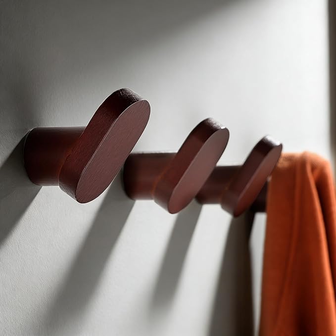 DELITON Coat Hooks Wall Mount, 4 Pack Wood Wall Hooks Rustic Heavy Duty, Decorative Wall Utility Hooks for Hanging Coats, Robe, Bag, Key