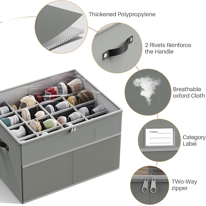 MIFXIN Shoes Storage Box Large Shoe Boot Organizer for Closet Fit 16 Pairs Shoes Space Saving Storage Bin Container with Clear Cover & Reinforced Handles (Grey)