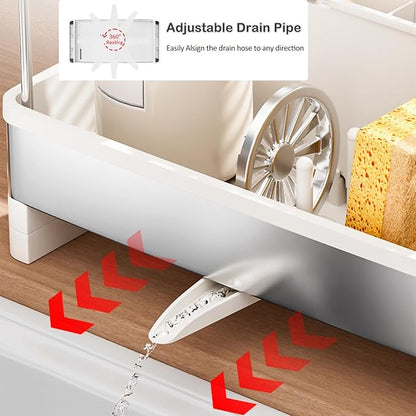 SOVGIZF Sponge Holder for Kitchen Sink,Sink Caddy Organizer with Removable Brush Holder,Kitchen Countertop Soap Dispenser Storage with Detachable Towel Rack,White