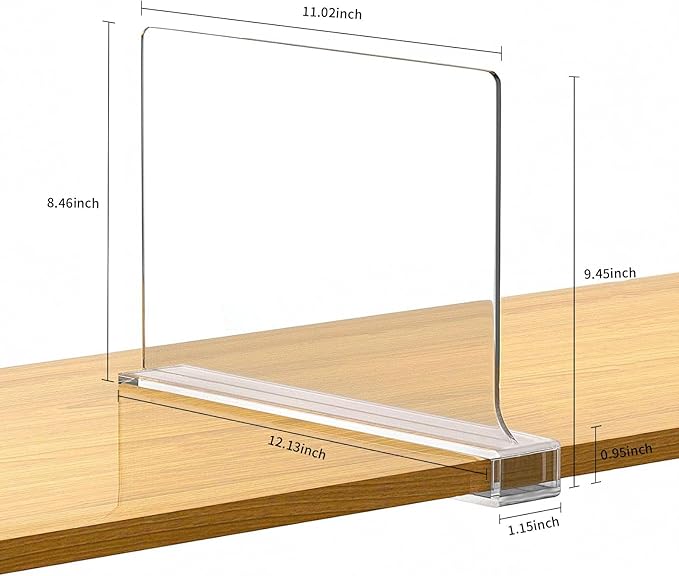 12Pack Acrylic Closet Shelf Dividers, Heavy Duty Organizer for Clothes, Handbags, Sweaters & Towels - Transparent Storage Solution for Kitchen Cabinets, Wardrobes & Home Shelving