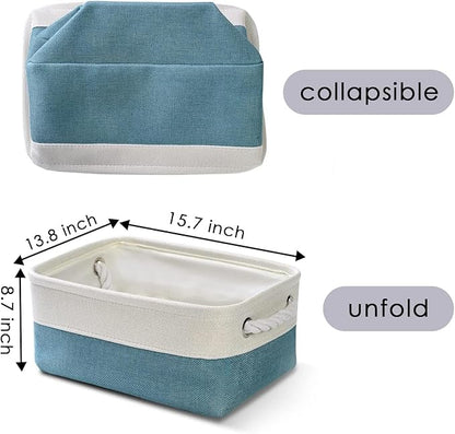 TheWarmHome Fabric Storage Bin with Handles,Storage Basket for Home Storage and Organization, Shelf Basket with Cover for Living Room Bedroom Decor Closet（White & Green,Small ,11.8L×7.9W×5.2H