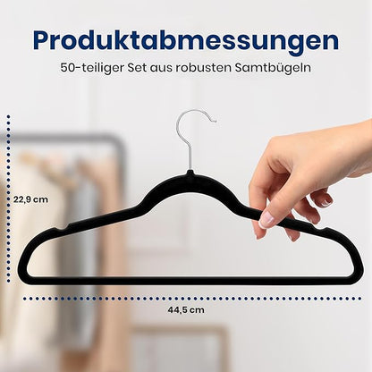 SereneLife Premium Non-Slip Velvet Hangers-Space Saving Heavy Duty Slim Suit Clothes Hanger Set with 360 Degree Swivel Metal Hook,Can Hold Up to 10 Lbs.for Coats, Jackets,Pants & Dress (50-Pack),Black