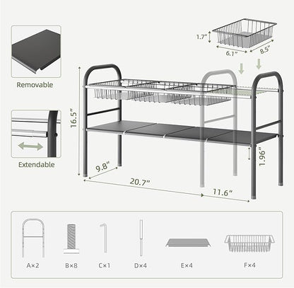 NETEL Under Sink Organizers and Storage, 2 Tier Expandable Under Cabinet Organizer Shelf with 4 Baskets and 4 Panels, Expandable Shelf for Cupboard, Kitchen, Bathroom, Shoe Storage Rack