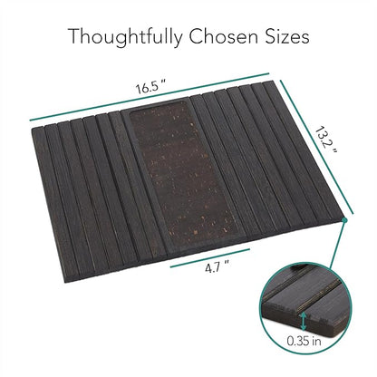 DETOR Couch Arm Tray with Retro Cork Pad, Black-Stained Bamboo Finish, Enhanced Non-Slip Bottom, Sturdy Bamboo Slats, Fits Armrests 4.6" and Wider