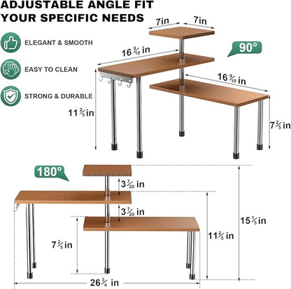 ZHWS Bathroom Counter Organizer Corner Countertop Shelf Adjustable 3 Tier Corner Shelf Kitchen Counter Organizer with 4 Metal Hooks for Bathroom Counter, Makeups, Dresser Table, Over Sink