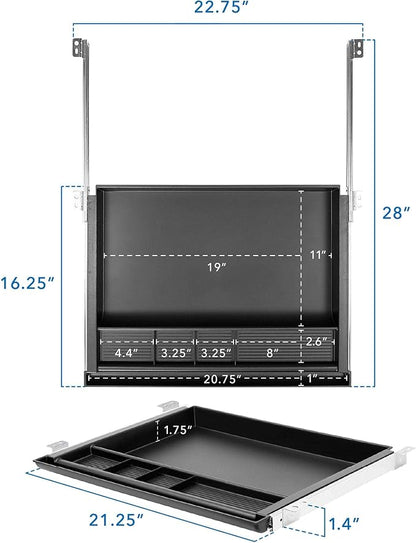 MOUNT-IT! Large Under Desk Pencil Drawer | 21.25” Width | Ball Bearing Slides Out Tray Organizer for Paper, Pencil, and Office Accessories (BLACK)