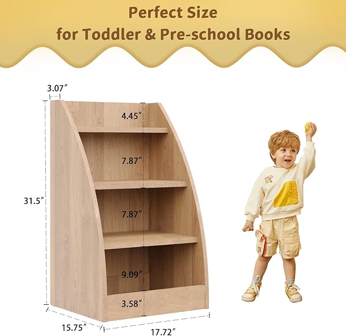Kids Bookshelf,4 Tier Kid Book Shelf for Kids Rooms,Wood Children Bookcase,Baby Storage Books Rack,Toddler Bookshelf, Book and Toy Organizer,Books Display Shelf for Bedroom, Playroom, Nursery