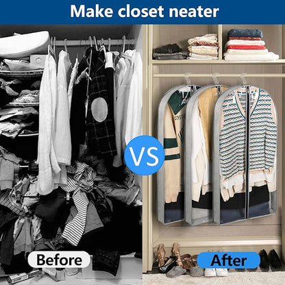 3 Pack 40" Garment Bags for Hanging Clothes Storage, Clear Suits Covers with 4" Gussets for Closet Storage Travel, Plastic Protector for Coat, Jacket, Sweater, Shirts