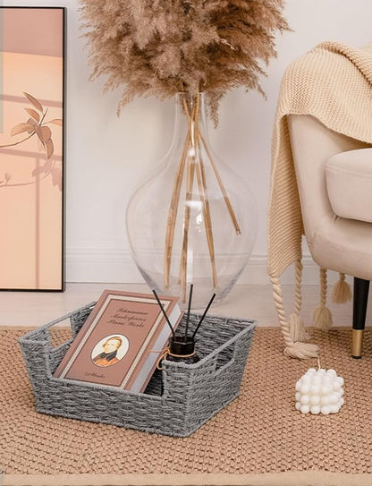 StorageWorks Round Paper Rope Woven Basket for Pantry Organizers and Storage, Stackable Wicker Pantry Baskets for Shelves, Grey, 2-Pack