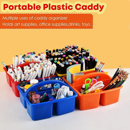 ALINK Plastic Classroom Caddy Organizer with Handle, 6-Pack 4 Compartments, Teacher Supply Storage Caddy for Classroom Organization, Table, Desk, Office, Craft Art for Kids - Assorted Colors