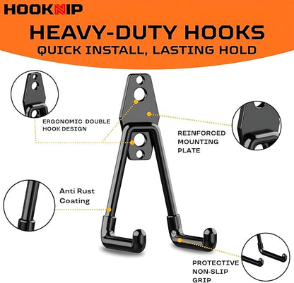 Pack 13 Garage Hooks Heavy Duty | Multi-Sized Wall-Mounted Tool Hangers with Anti-Rust PVC Coating | Heavy Duty Wall Hooks for Bikes, Ladders, Garden Tools, and More