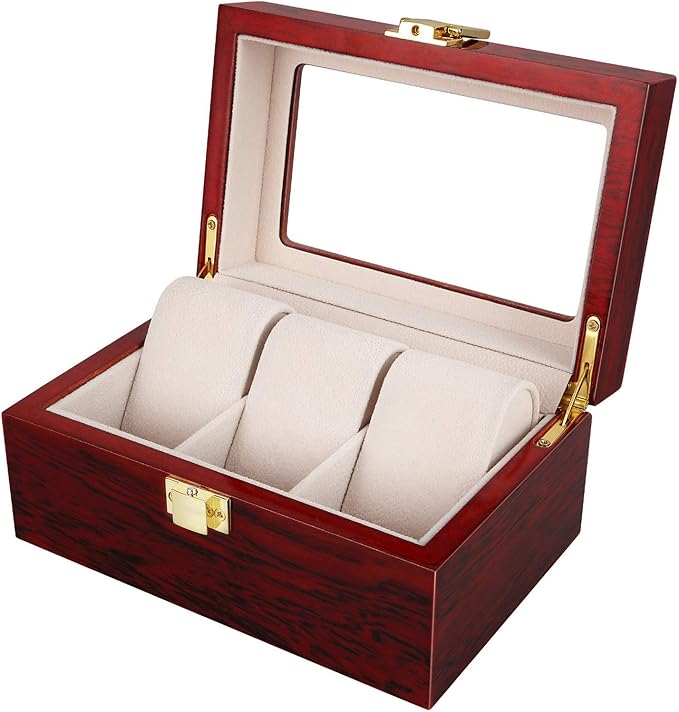 Uten 3 Slots Watch Box Storage Case Organizer Jewellery Display Wooden for Men Women